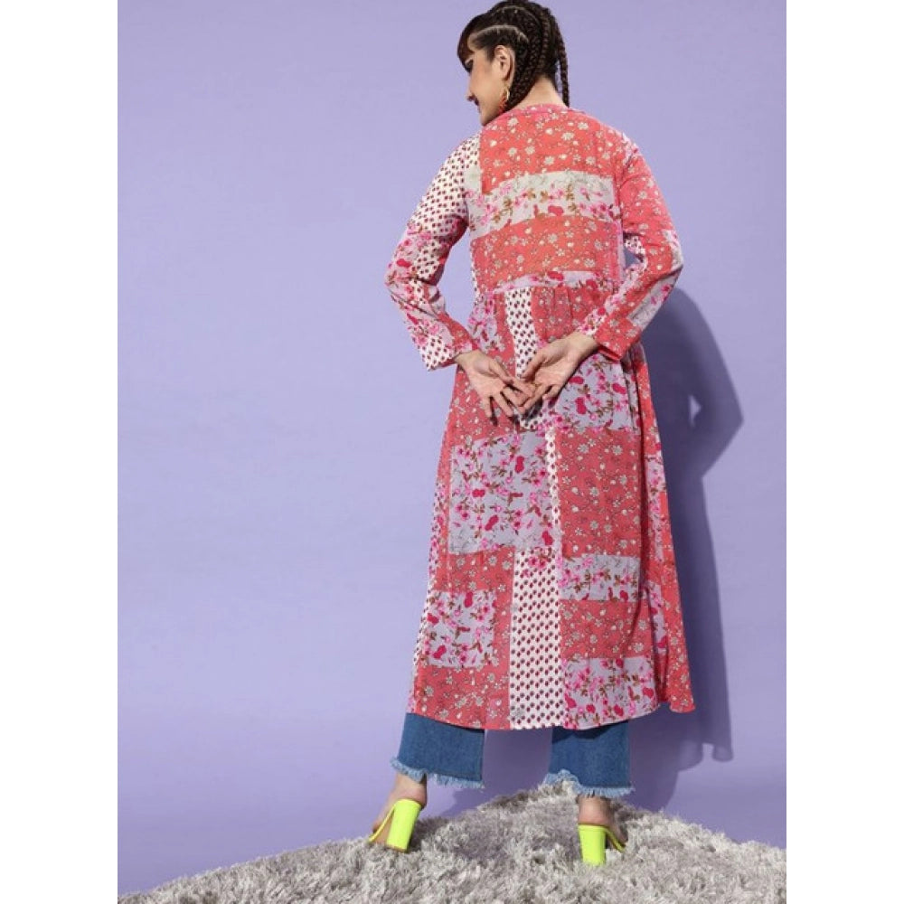 Seduva Women's Polyester Floral Long Sleeves Shrug (Pink-Coral)