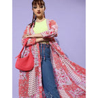 Seduva Women's Polyester Floral Long Sleeves Shrug (Pink-Coral)