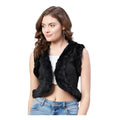 Seduva Women's Denim And Fur Solid Sleeveless Shrug (Black)
