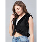 Seduva Women's Denim And Fur Solid Sleeveless Shrug (Black)