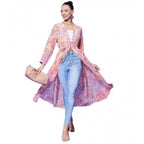 Seduva Women's Polyester Floral Long Sleeves Shrug (Peach)