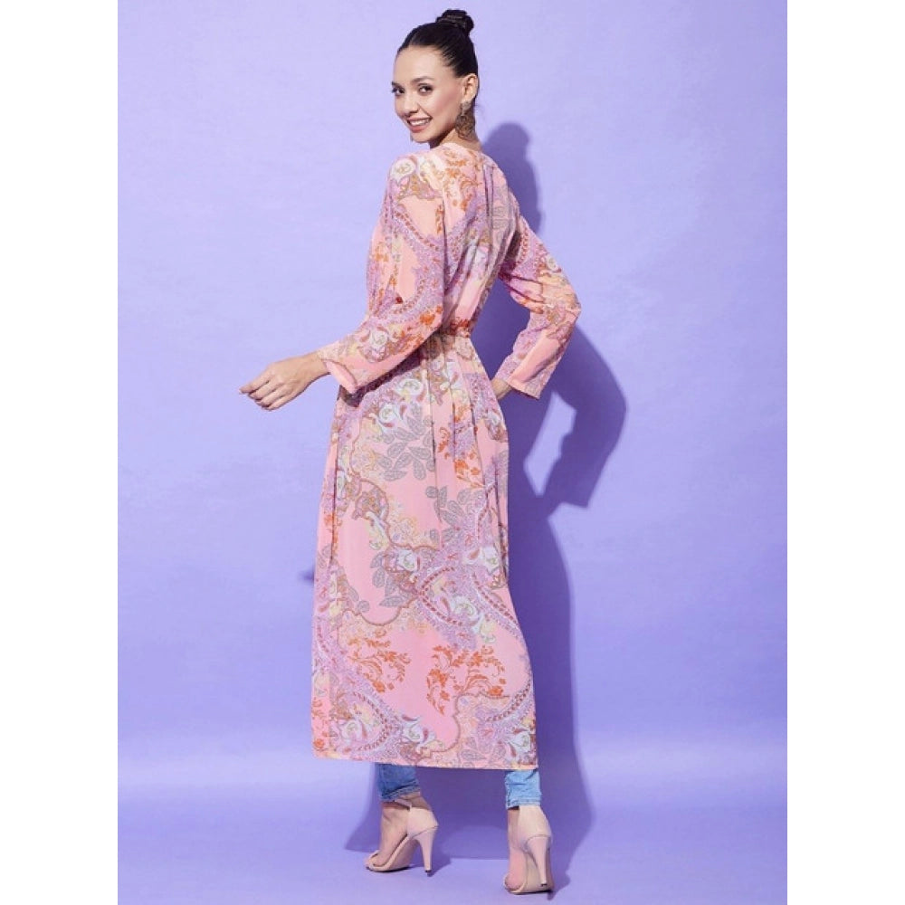 Seduva Women's Polyester Floral Long Sleeves Shrug (Peach)
