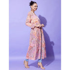 Seduva Women's Polyester Floral Long Sleeves Shrug (Peach)