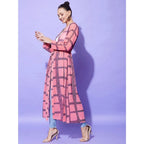 Seduva Women's Polyester Check Long Sleeves Shrug (Pink)