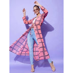 Seduva Women's Polyester Check Long Sleeves Shrug (Pink)