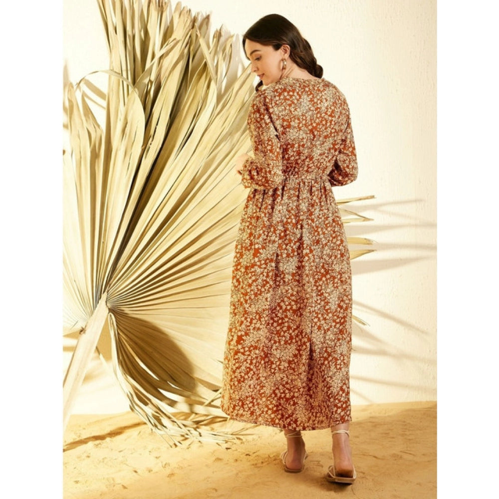 Seduva Women's Polyester Floral Long Sleeves Shrug (Brown)