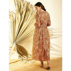 Seduva Women's Polyester Floral Long Sleeves Shrug (Brown)
