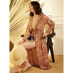 Seduva Women's Polyester Floral Long Sleeves Shrug (Brown)