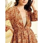 Seduva Women's Polyester Floral Long Sleeves Shrug (Brown)