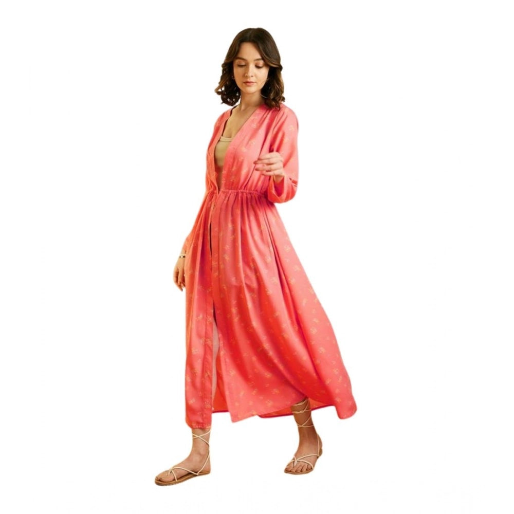 Seduva Women's Polyester Floral Long Sleeves Shrug (Pink)