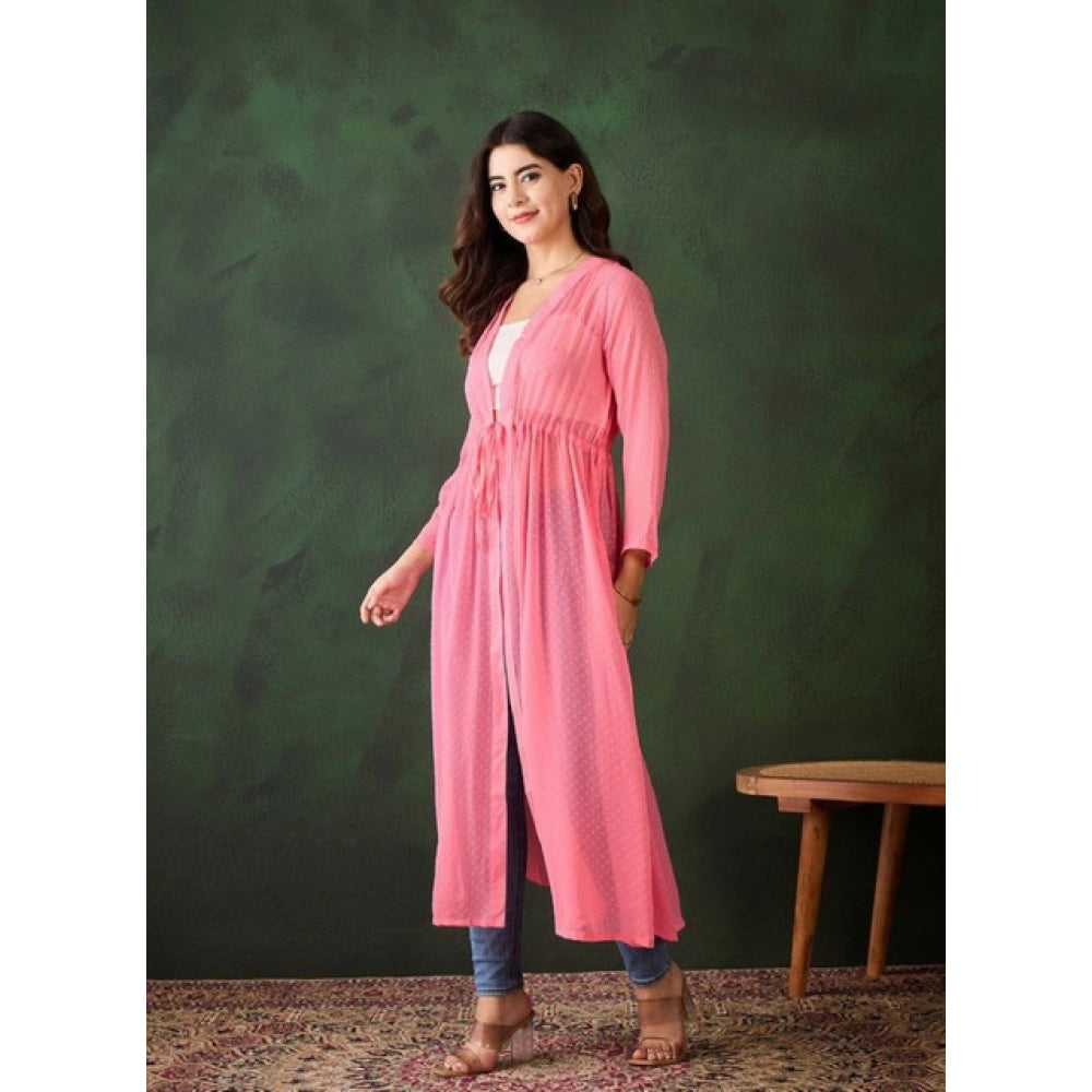 Seduva Women's Chiffon Self Design Long Sleeves Shrug (Pink)