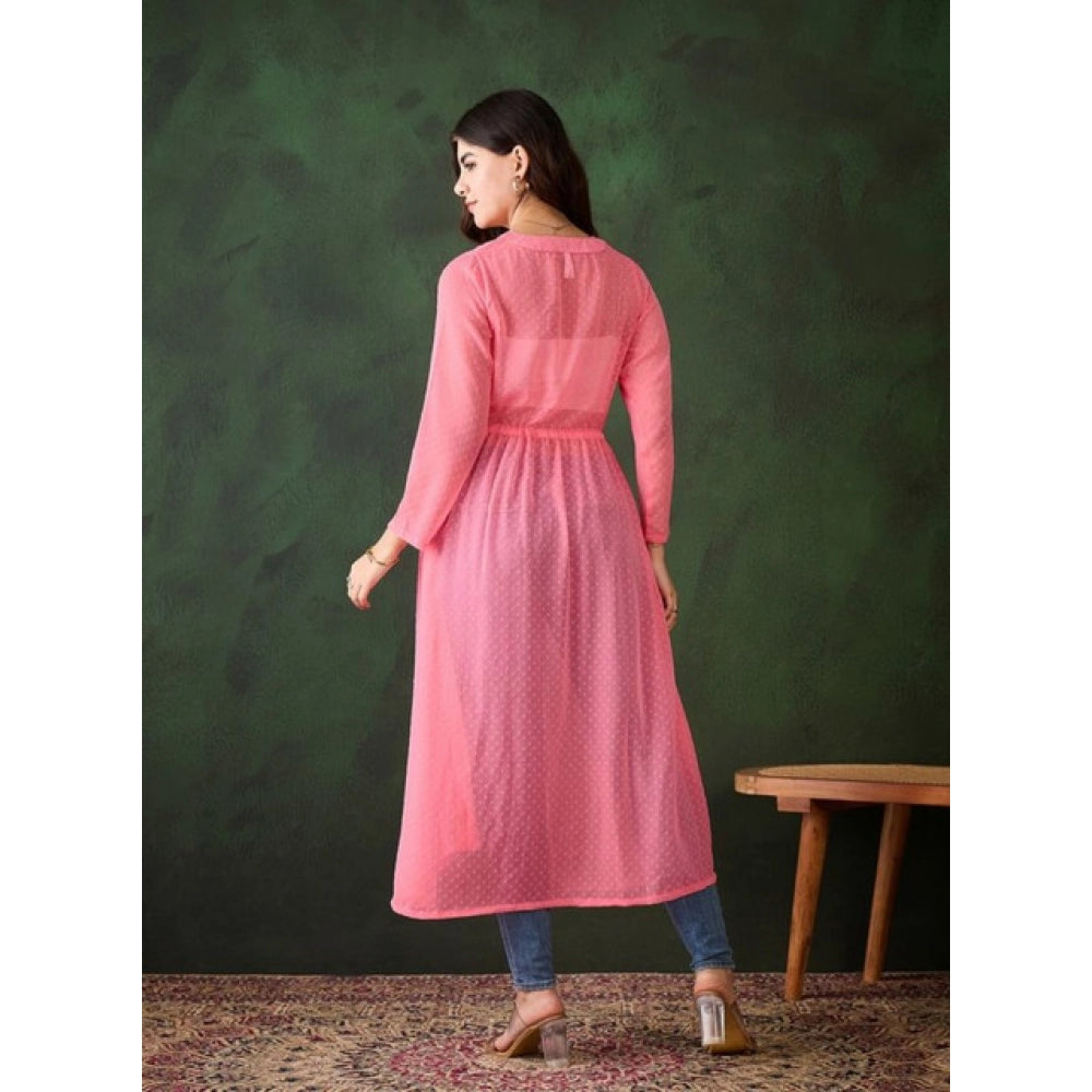 Seduva Women's Chiffon Self Design Long Sleeves Shrug (Pink)