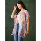 Seduva Women's Chiffon Printed Short Sleeves Shrug (White - Purple)