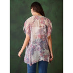 Seduva Women's Chiffon Printed Short Sleeves Shrug (White - Purple)