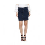 Seduva Women's Denim Front Button Buttoned Skirt (Blue)
