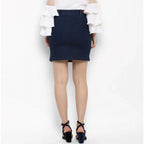 Seduva Women's Denim Front Button Buttoned Skirt (Blue)