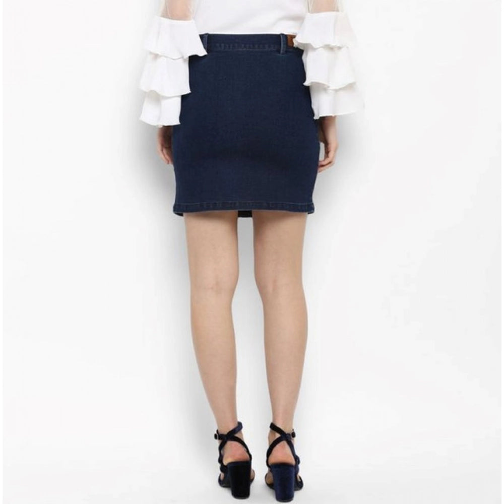 Seduva Women's Denim Front Button Buttoned Skirt (Blue)