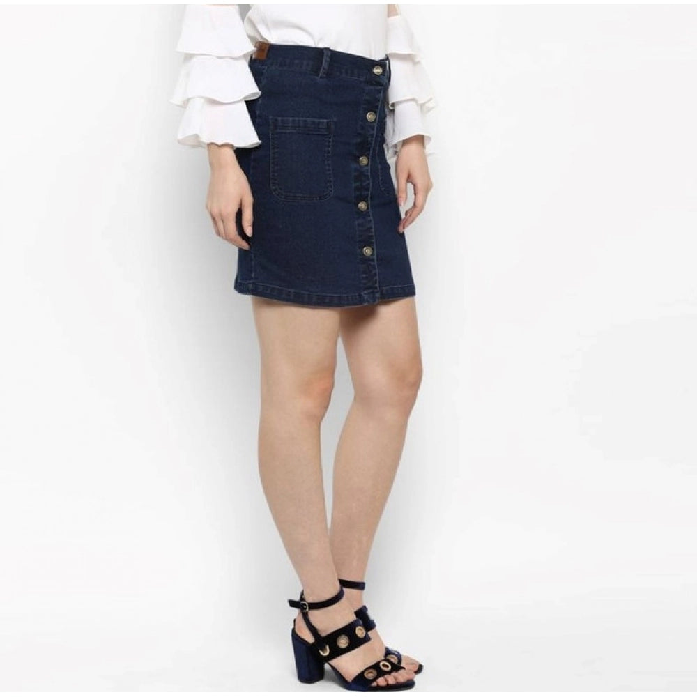 Seduva Women's Denim Front Button Buttoned Skirt (Blue)