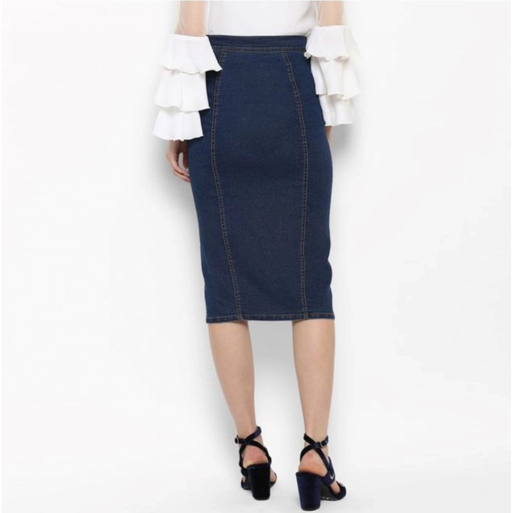 Seduva Women's Denim Front Button Buttoned Skirt (Blue)