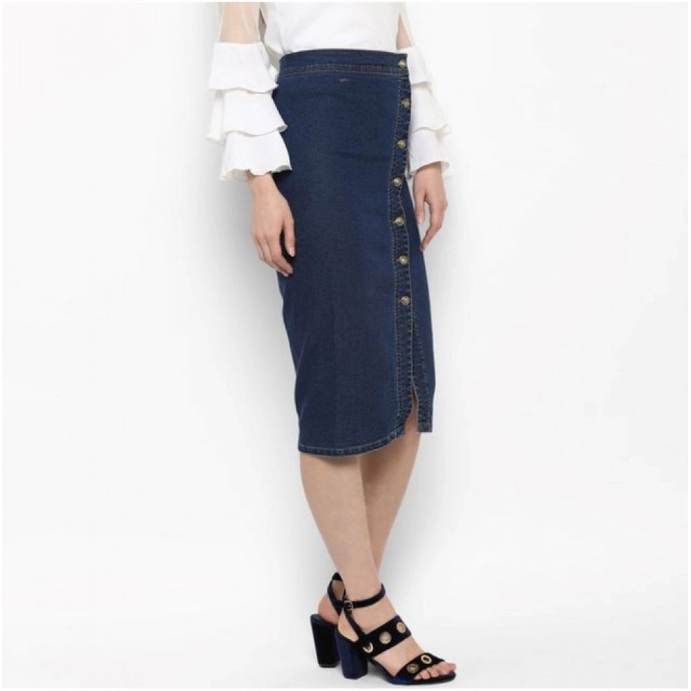 Seduva Women's Denim Front Button Buttoned Skirt (Blue)