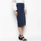 Seduva Women's Denim Front Button Buttoned Skirt (Blue)