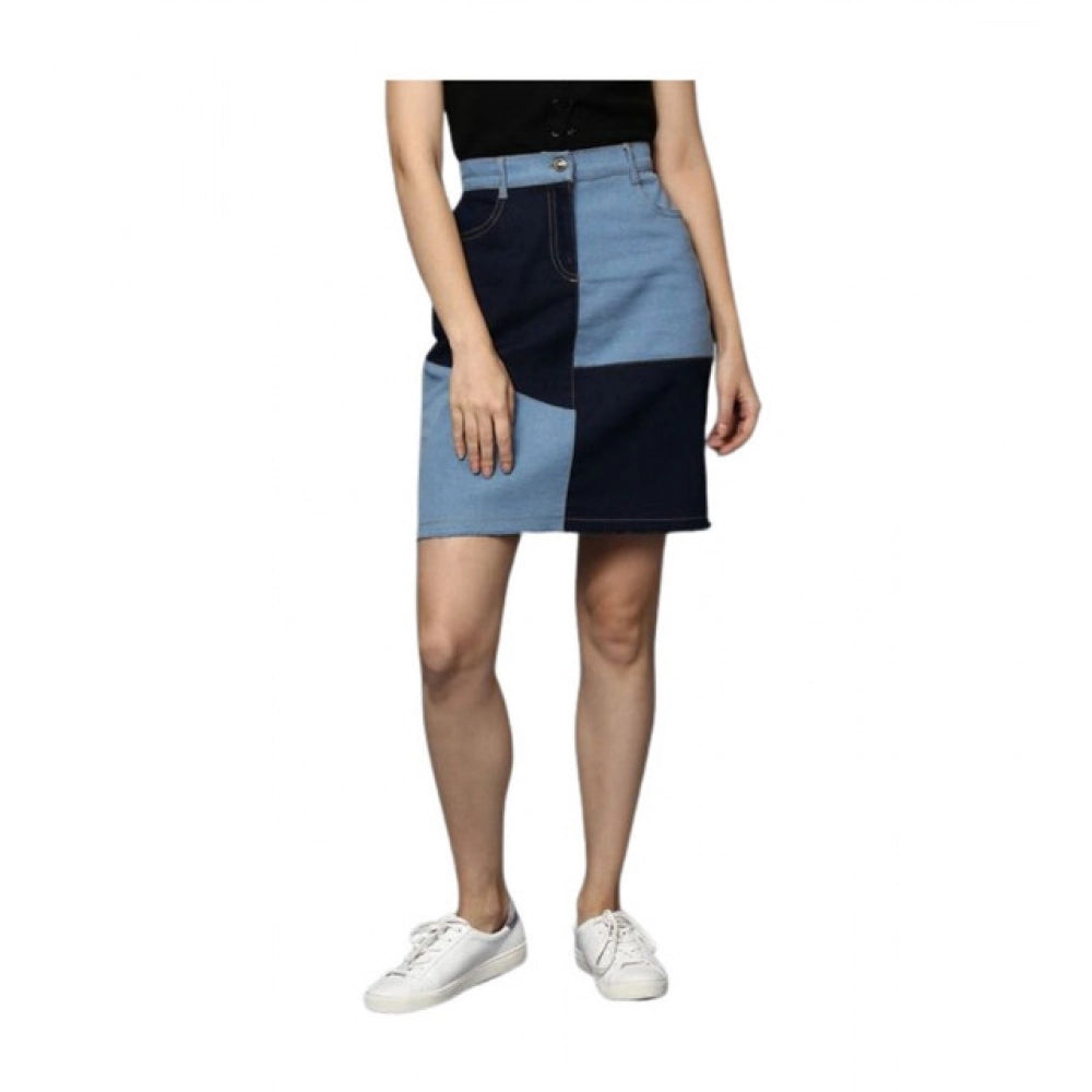 Seduva Women's Denim Brick Style Buttoned Skirt (Blue)