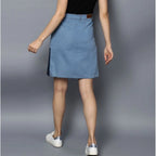 Seduva Women's Denim Brick Style Buttoned Skirt (Blue)