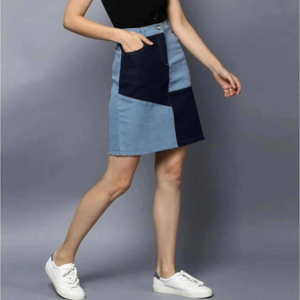 Seduva Women's Denim Brick Style Buttoned Skirt (Blue)