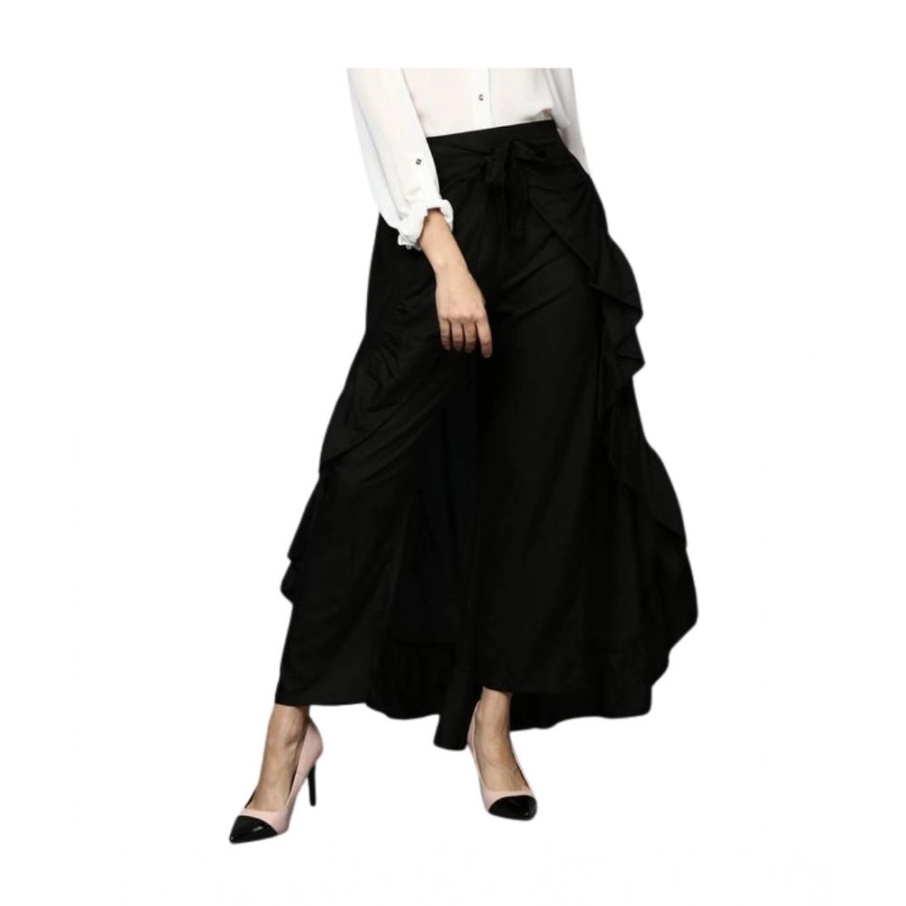 Seduva Women's Rayon Ruffled Elasticated Skirt (Black)