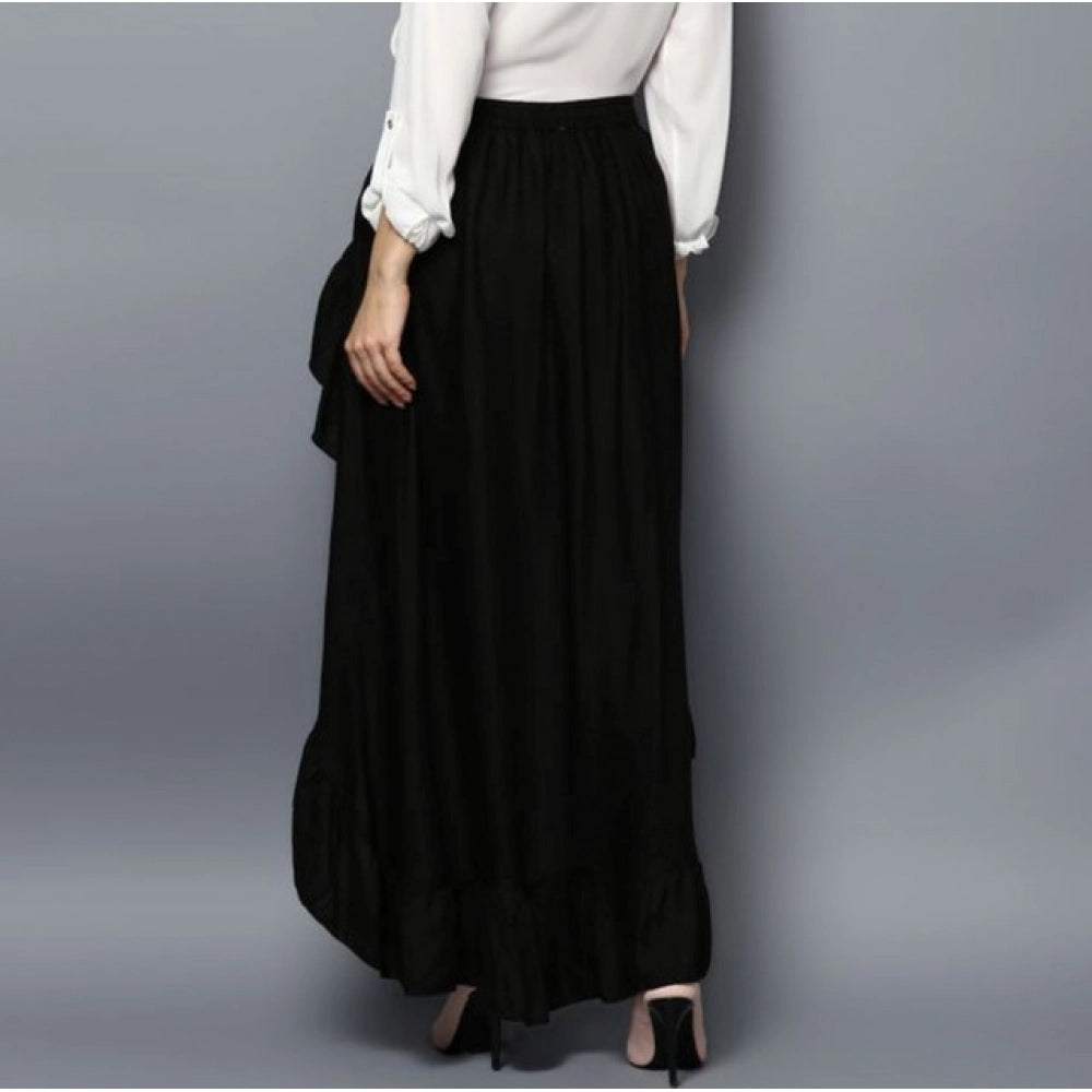 Seduva Women's Rayon Ruffled Elasticated Skirt (Black)