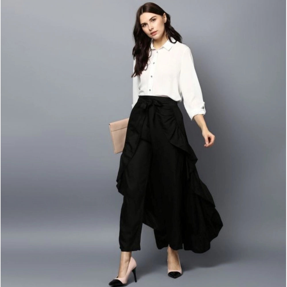Seduva Women's Rayon Ruffled Elasticated Skirt (Black)