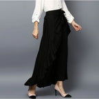 Seduva Women's Rayon Ruffled Elasticated Skirt (Black)
