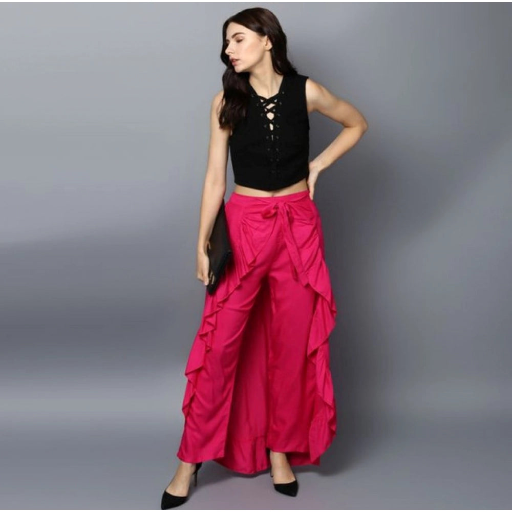 Seduva Women's Rayon Ruffled Elasticated Skirt (Pink)