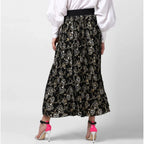 Seduva Women's Georgette Chain Print Elasticated Skirt (Black-Cream)