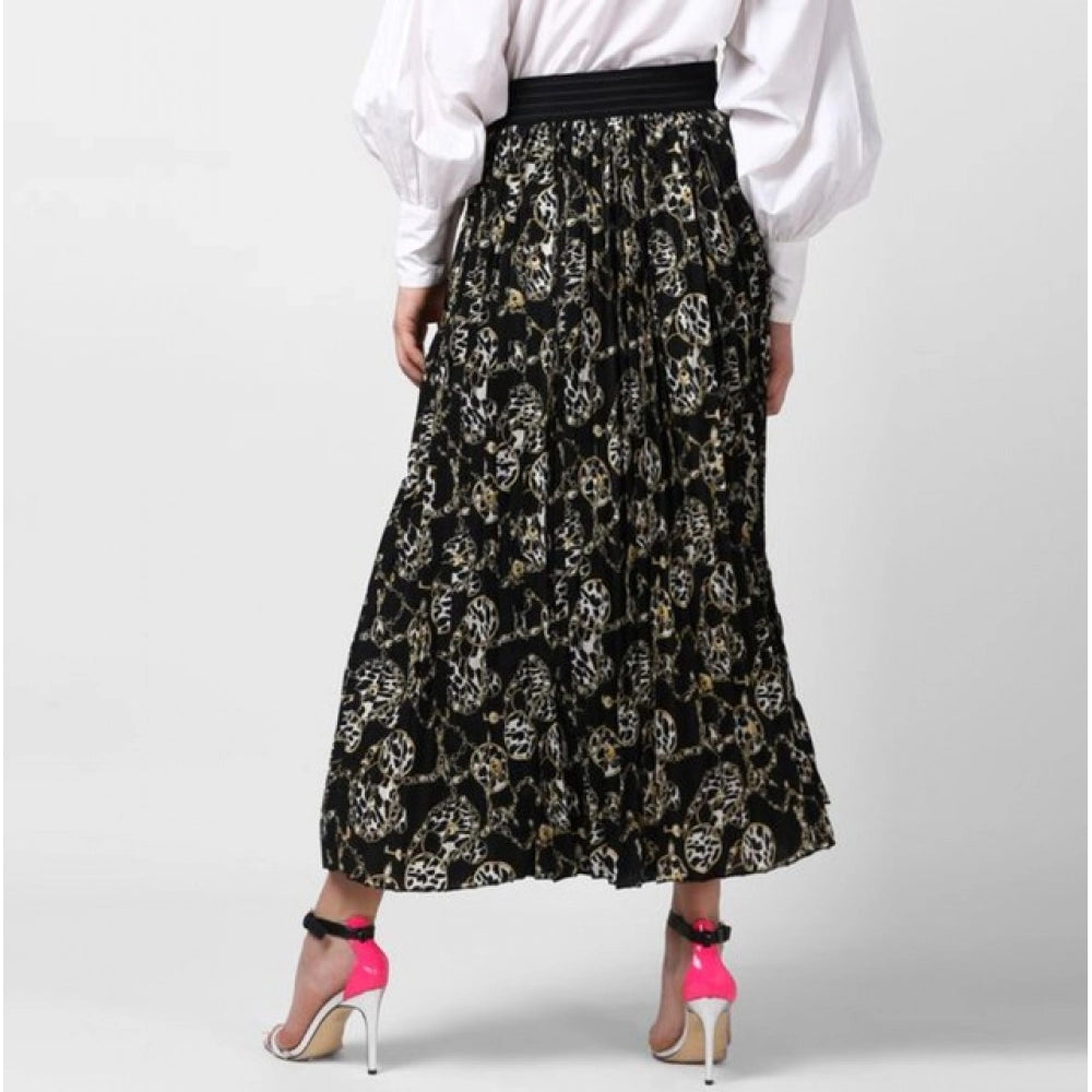 Seduva Women's Georgette Chain Print Elasticated Skirt (Black-Cream)