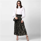 Seduva Women's Georgette Chain Print Elasticated Skirt (Black-Cream)