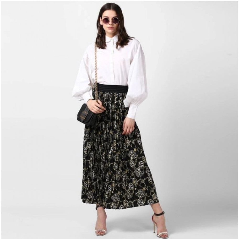Seduva Women's Georgette Chain Print Elasticated Skirt (Black-Cream)