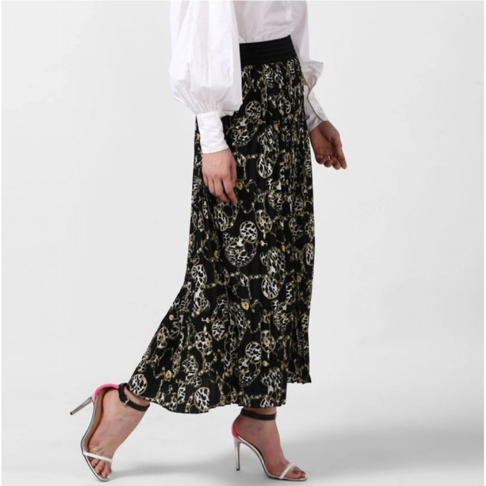 Seduva Women's Georgette Chain Print Elasticated Skirt (Black-Cream)