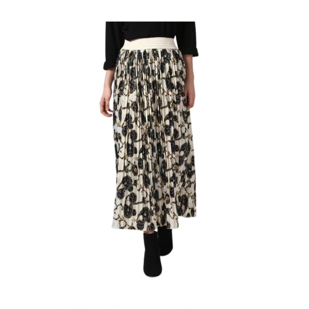 Seduva Women's Georgette Chain Print Elasticated Skirt (Cream-Black)