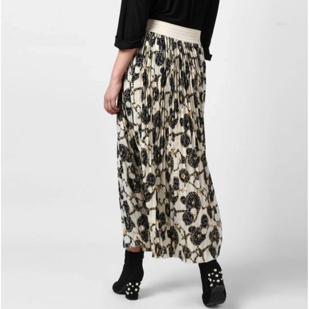 Seduva Women's Georgette Chain Print Elasticated Skirt (Cream-Black)