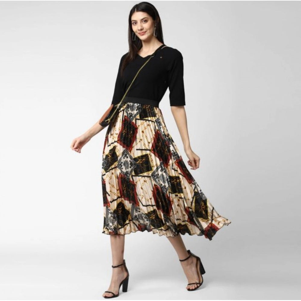 Seduva Women's Satin Pleated Elasticated Skirt (Multicolor)