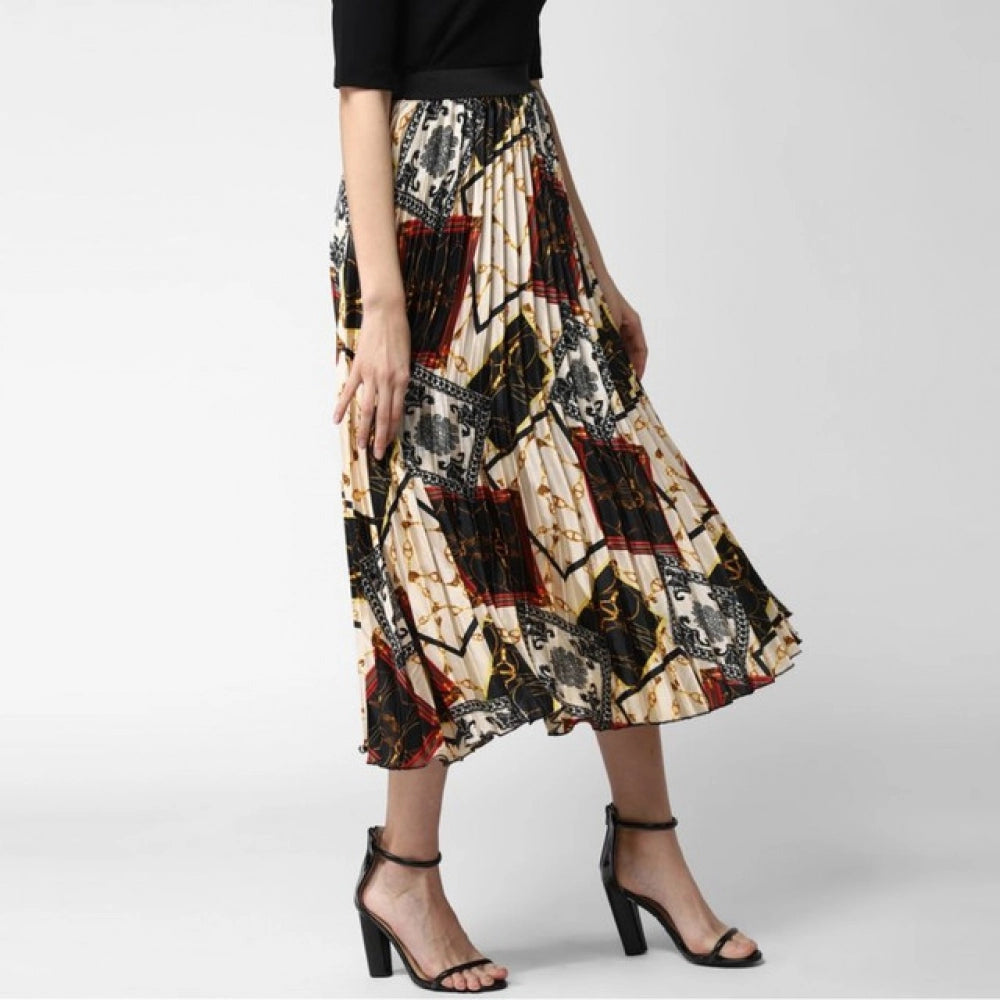 Seduva Women's Satin Pleated Elasticated Skirt (Multicolor)