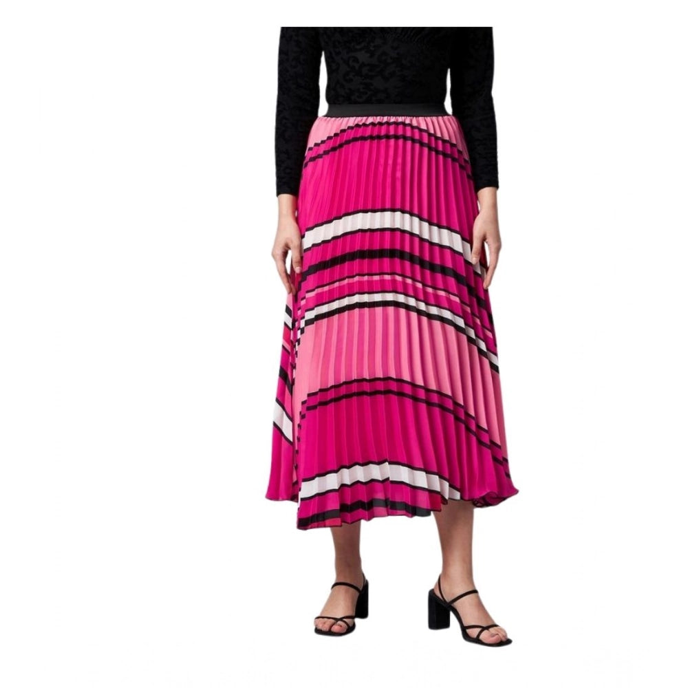 Seduva Women's Satin Pleated Elasticated Skirt (Pink)
