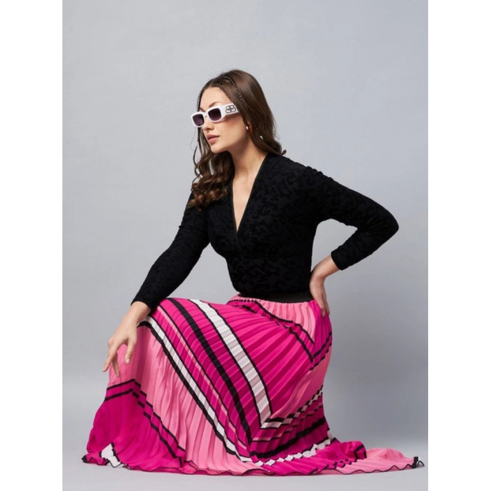 Seduva Women's Satin Pleated Elasticated Skirt (Pink)