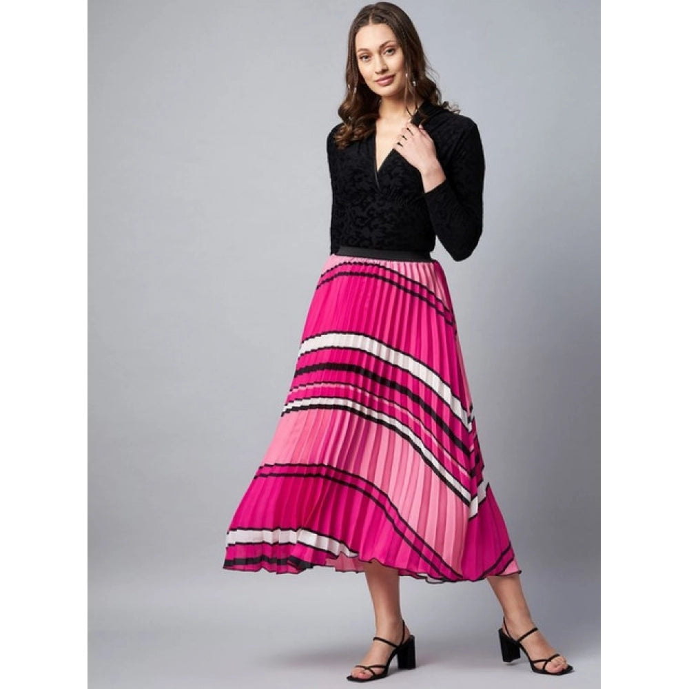 Seduva Women's Satin Pleated Elasticated Skirt (Pink)