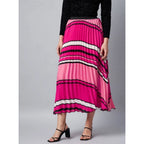 Seduva Women's Satin Pleated Elasticated Skirt (Pink)