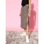 Seduva Women's Polyester Floral Side Zip Skirt (Grey - Coral)