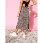 Seduva Women's Polyester Floral Side Zip Skirt (Grey - Coral)