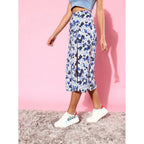 Seduva Women's Polyester Floral Side Zip Skirt (Blue - White)