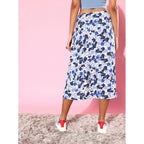 Seduva Women's Polyester Floral Side Zip Skirt (Blue - White)